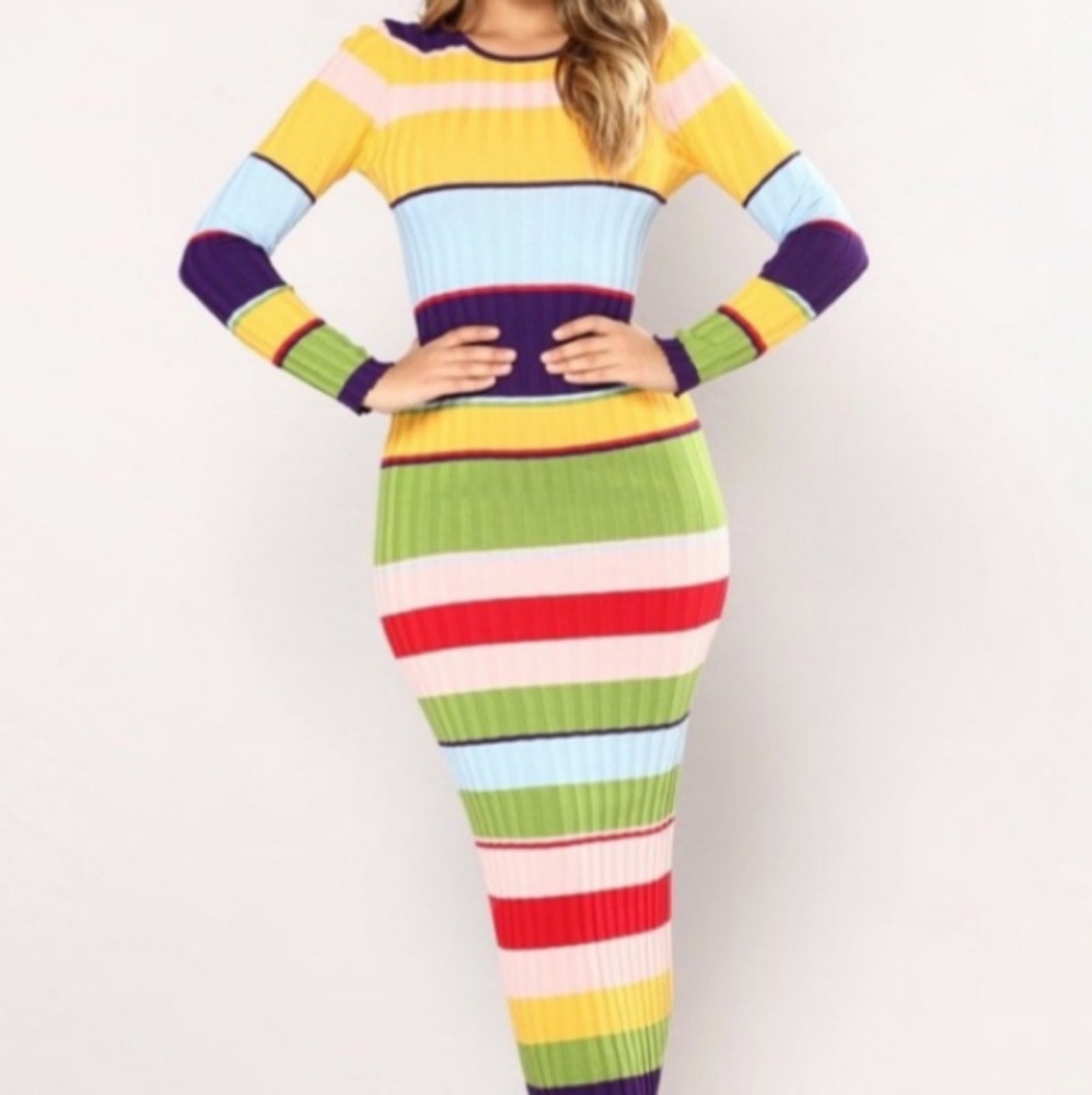 Striped Colorful Midi Dress
